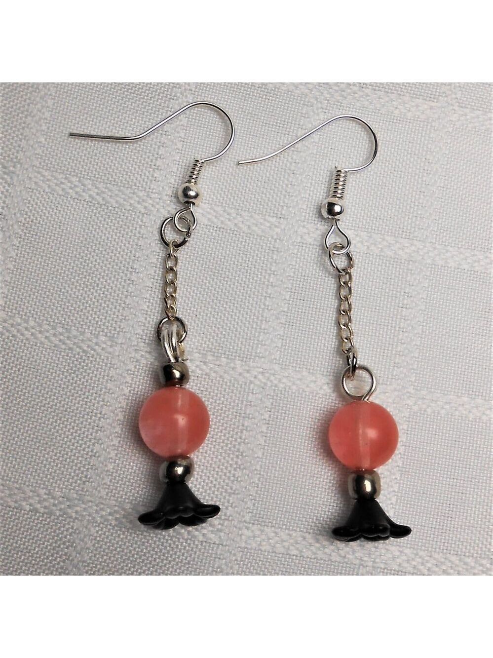 No 492 Handmade earrings with flowers and polished stones